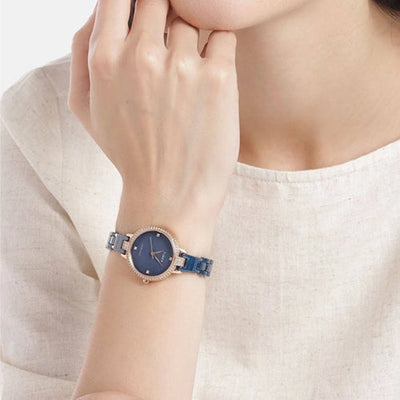 Timex Fashion Women's Blue Mother of Pearl Dial Round Case 3 Hands Function Watch 28mm TWEL15702
