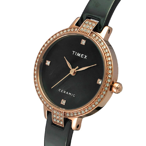 Timex Fashion Women's Black Mother of Pearl Dial Round Case 3 Hands Function Watch 28mm TWEL15703