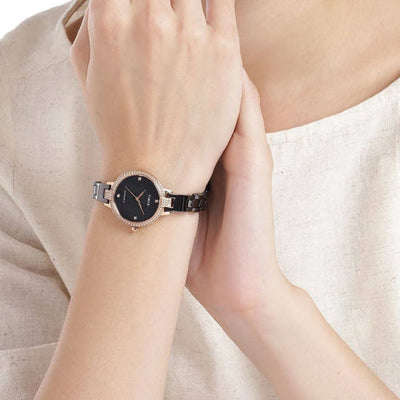 Timex Fashion Women's Black Mother of Pearl Dial Round Case 3 Hands Function Watch 28mm TWEL15703