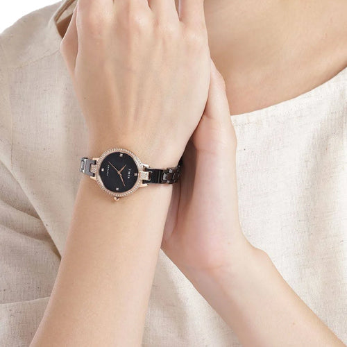 Timex Fashion Women's Black Mother of Pearl Dial Round Case 3 Hands Function Watch 28mm TWEL15703