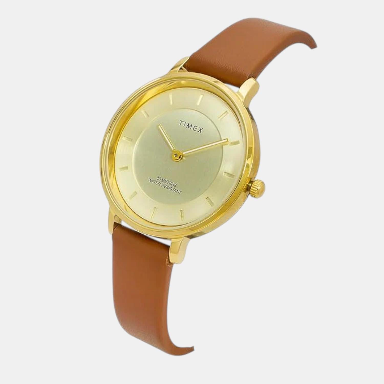 Fashion Women Quartz Champagne Dial Analog Leather Watch TWEL15822