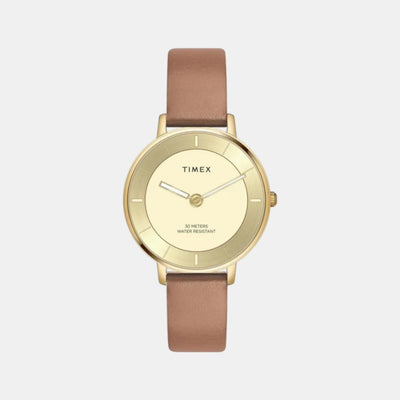 Fashion Women Quartz Champagne Dial Analog Leather Watch TWEL15822