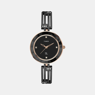Fria Women Quartz Black Dial Analog Stainless Steel Watch TWEL16201