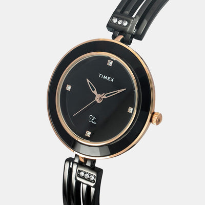 Fria Women Quartz Black Dial Analog Stainless Steel Watch TWEL16201