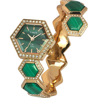 Timex Fria Women Green Hexagon Dial Analog Watch 26.25mm TWEL17901