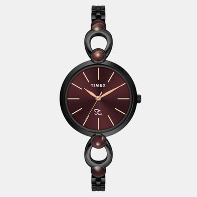 Fria Women Quartz Maroon Dial Analog Brass Watch TWEL18107