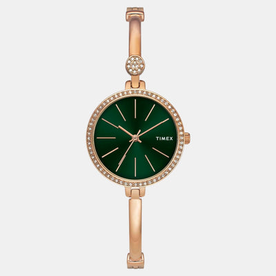 Fria Women Quartz Green Dial Analog Brass Watch TWEL18406