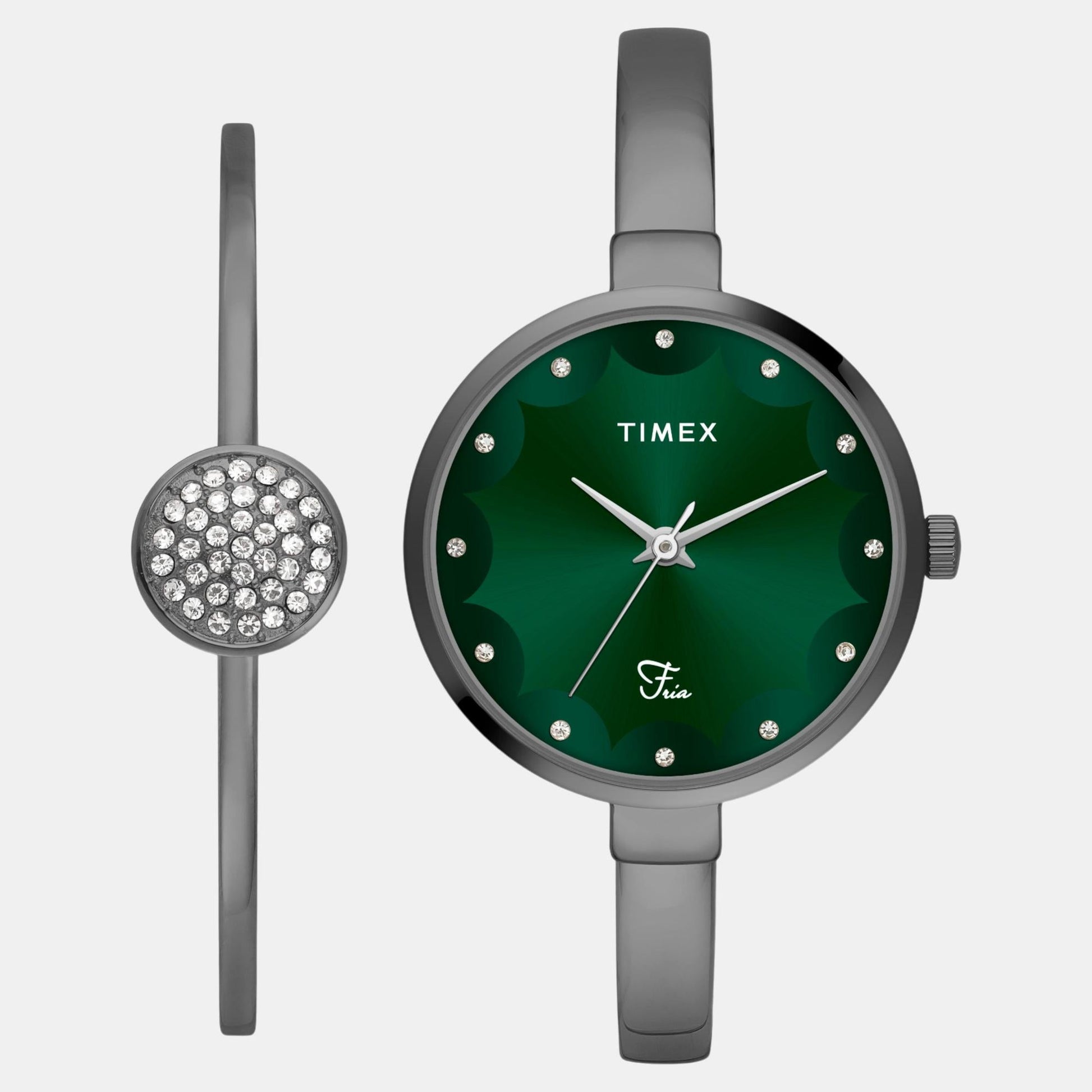 Fria Women Quartz Green Dial Analog Brass Watch TWEL18503