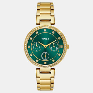 Fashion Women Quartz Green Dial Multi-Function Stainless Steel Watch TWEL18700