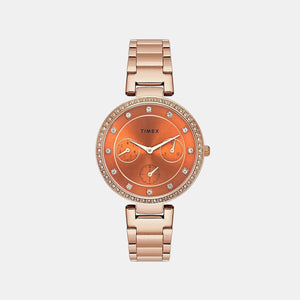 Fashion Women Quartz Orange Dial Chronograph Stainless Steel Watch TWEL18701