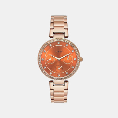Fashion Women Quartz Orange Dial Chronograph Stainless Steel Watch TWEL18701