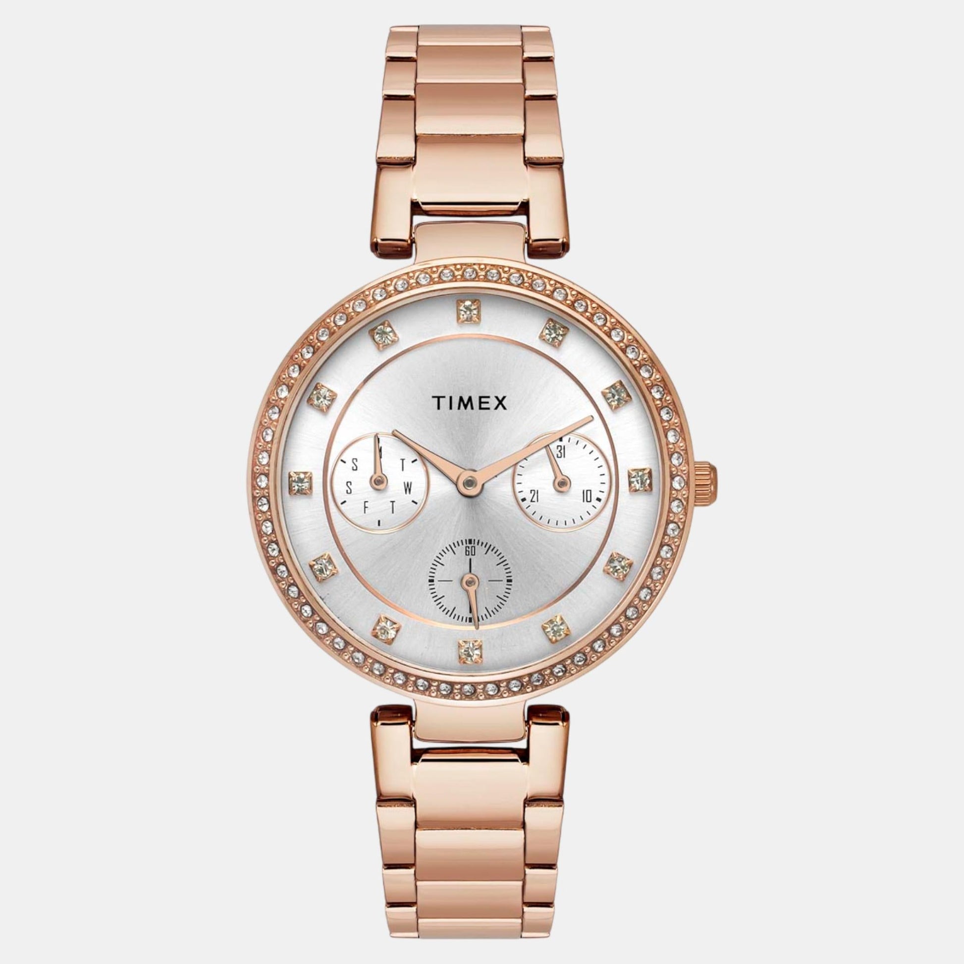 Fashion Women Quartz Silver Dial Multi-Function Stainless Steel Watch TWEL18702