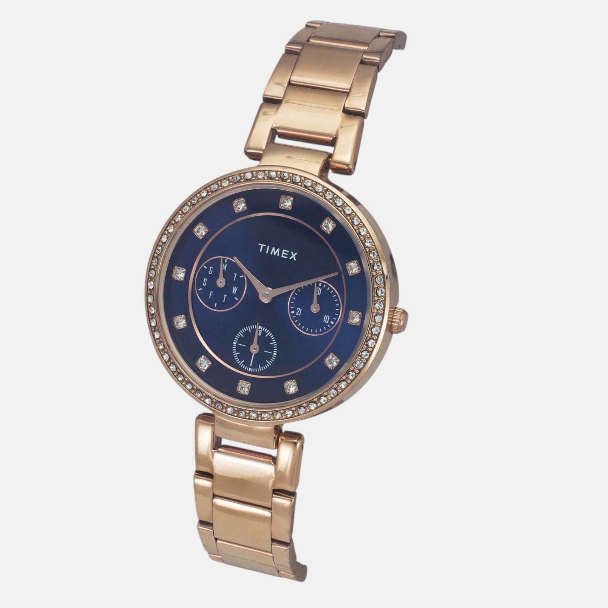 Fashion Women Quartz Blue Dial Multi-Function Stainless Steel Watch TWEL18703