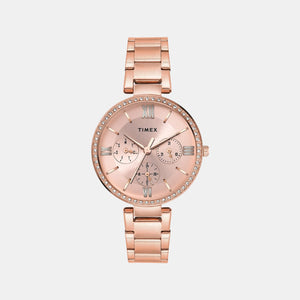 Fashion Women Quartz Pink Dial Multi-Function Stainless Steel Watch TWEL18707