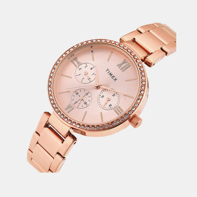 Fashion Women Quartz Pink Dial Multi-Function Stainless Steel Watch TWEL18707