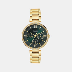 Fashion Women Quartz Green Dial Multi-Function Stainless Steel Watch TWEL18708