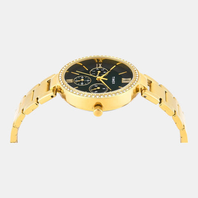 Fashion Women Quartz Green Dial Multi-Function Stainless Steel Watch TWEL18708