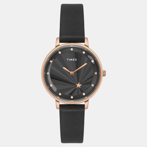 Fashion Women Quartz Black Dial Analog Leather Watch TWEL19101