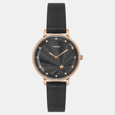 Fashion Women Quartz Black Dial Analog Leather Watch TWEL19101