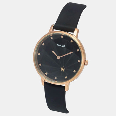 Fashion Women Quartz Black Dial Analog Leather Watch TWEL19101