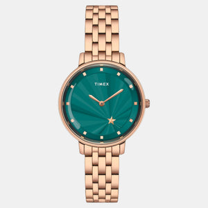 Fashion Women Quartz Green Dial Analog Stainless Steel Watch TWEL19103