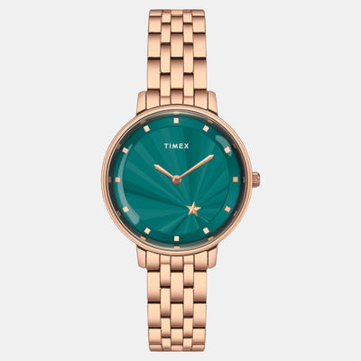 Fashion Women Quartz Green Dial Analog Stainless Steel Watch TWEL19103
