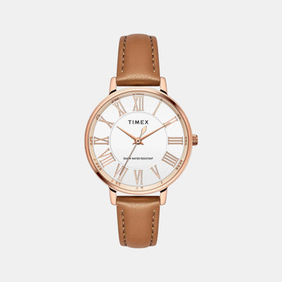 Fashion Women Quartz Silver Dial Analog Leather Watch TWEL19105