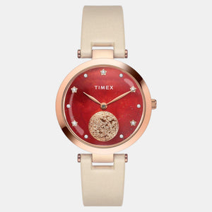 Fashion Women Quartz Orange Dial Analog Leather Watch TWEL19201
