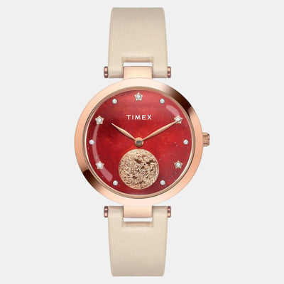 Fashion Women Quartz Orange Dial Analog Leather Watch TWEL19201