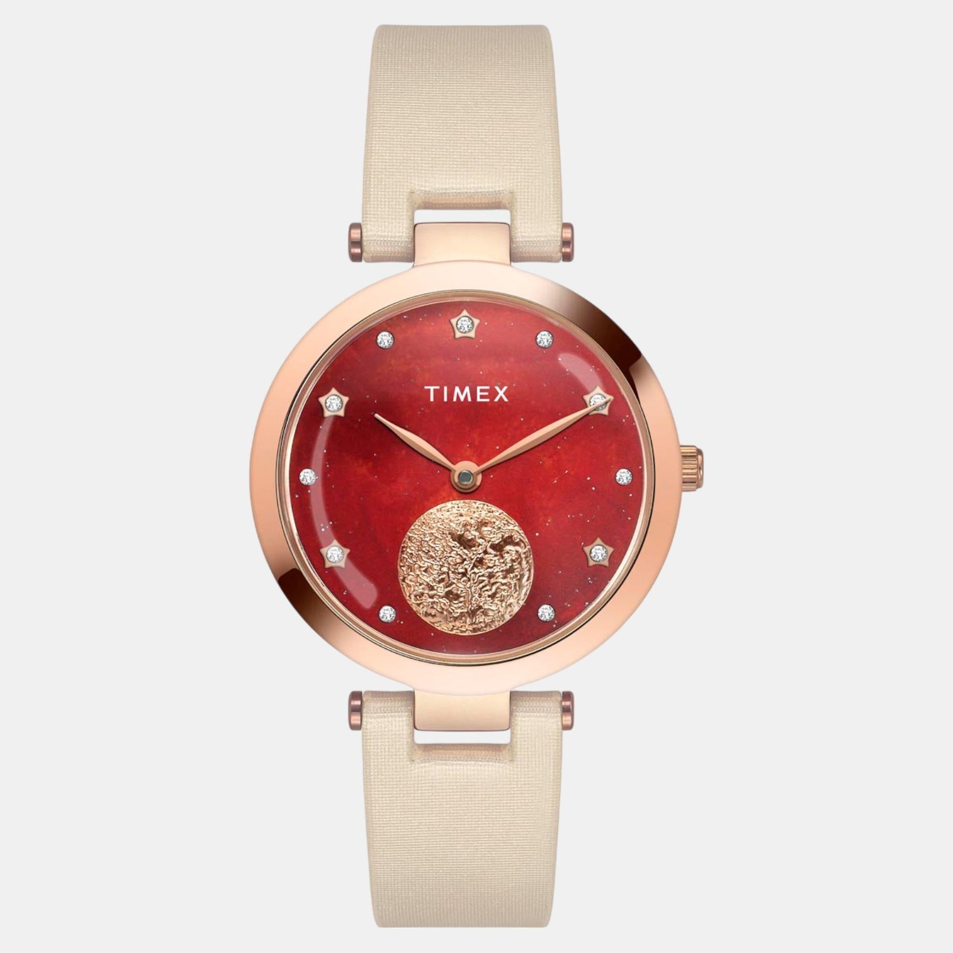 Fashion Women Quartz Orange Dial Analog Leather Watch TWEL19201