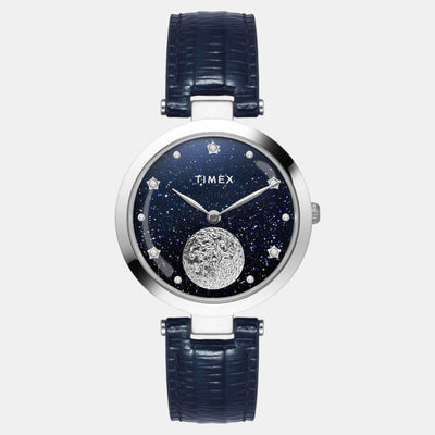 Fashion Women Quartz Blue Dial Analog Leather Watch TWEL19202