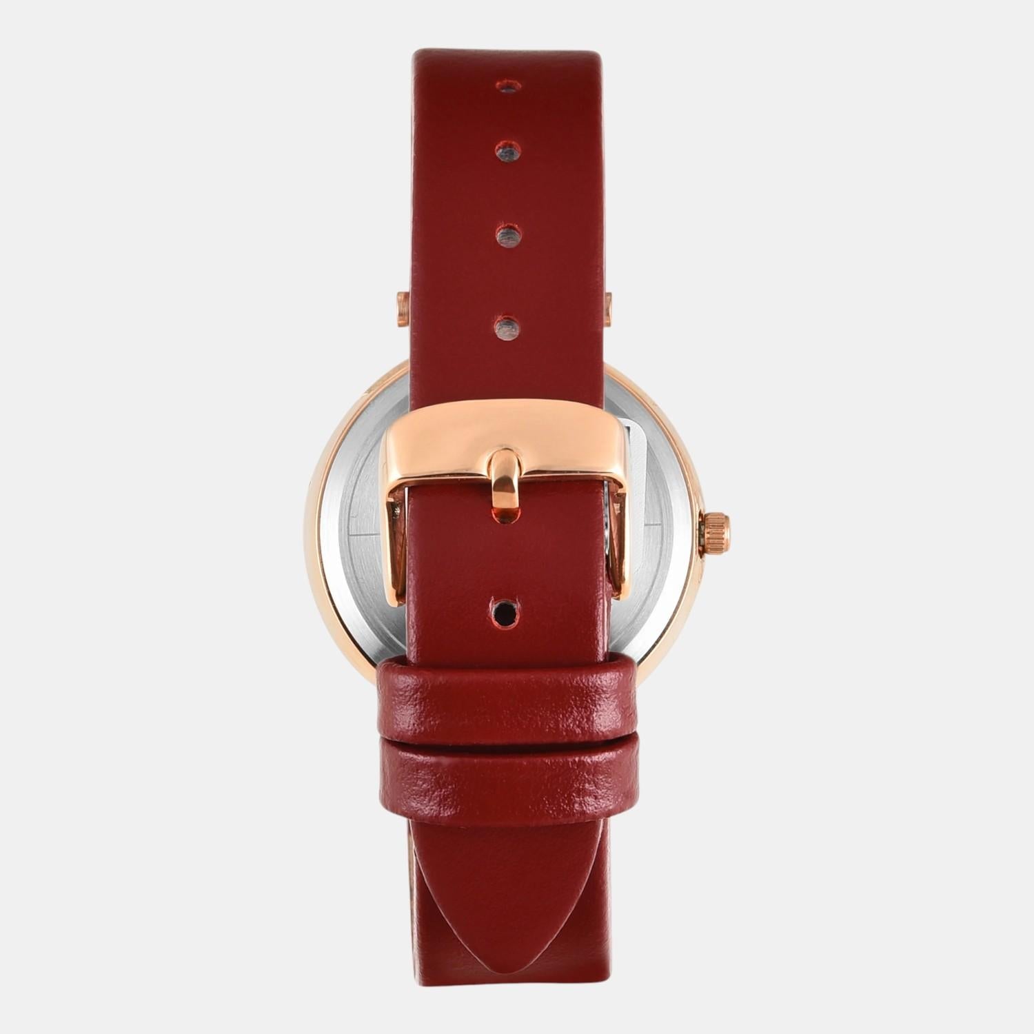 Fashion Women Quartz Red Dial Analog Leather Watch TWEL19205