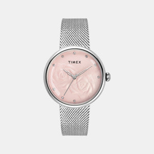 Fashion Women Quartz Pink Dial Analog Stainless Steel Watch TWEL19300