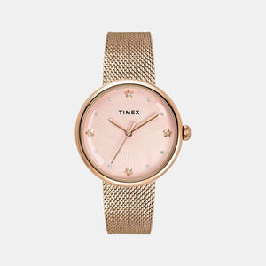 Fashion Women Quartz Pink Dial Analog Stainless Steel Watch TWEL19304