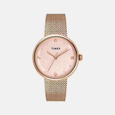 Fashion Women Quartz Pink Dial Analog Stainless Steel Watch TWEL19304