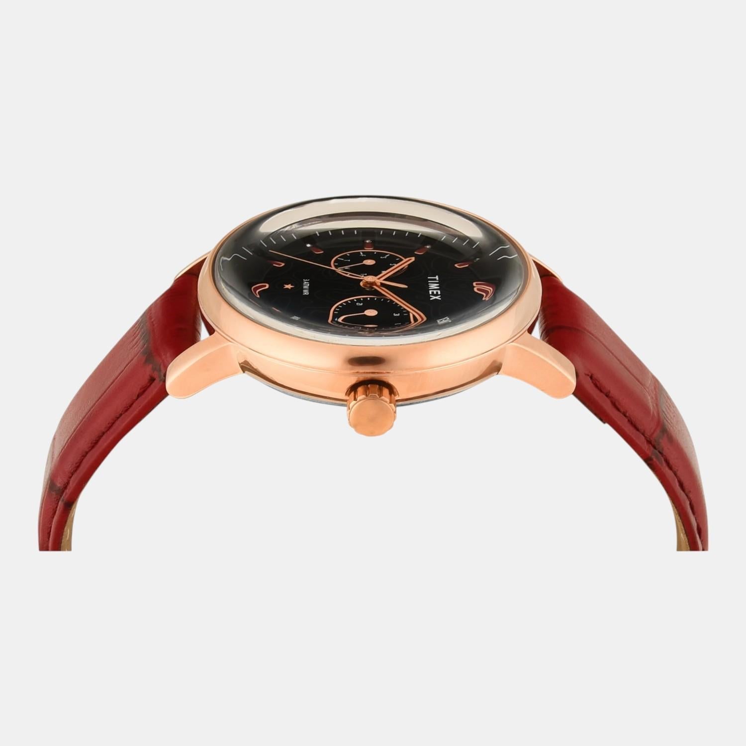 Fashion Women Quartz Black Dial Multi-Function Leather Watch TWEL20300