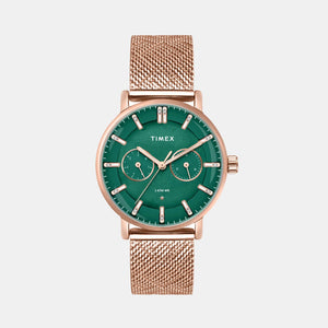 Fashion Women Quartz Green Dial Multi-Function Stainless Steel Watch TWEL20302