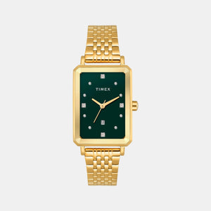 Fashion Women Quartz Green Dial Analog Stainless Steel Watch TWEL20802
