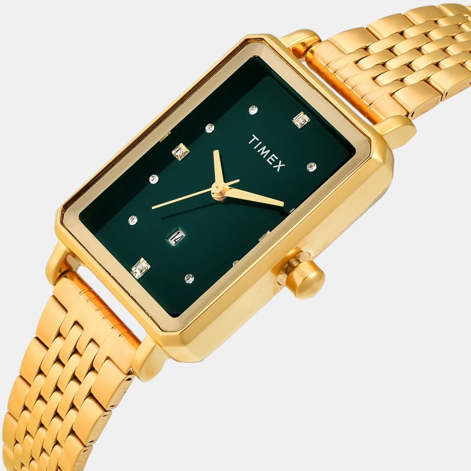 Fashion Women Quartz Green Dial Analog Stainless Steel Watch TWEL20802