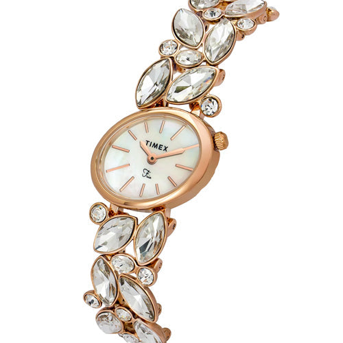 Timex Fria Mother of Pearl White Oval Dial Analog Women's Watch 26mm TWEL20902