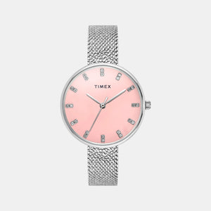 Fashion Women Quartz Pink Dial Analog Stainless Steel Watch TWEL21500