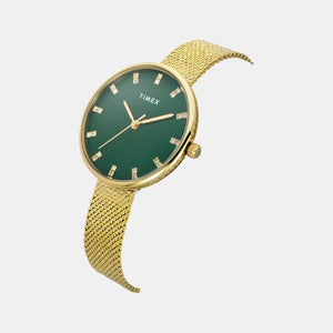 Fashion Women Quartz Green Dial Analog Stainless Steel Watch TWEL21501