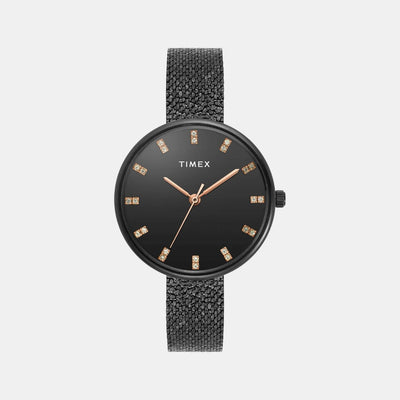 Fashion Women Quartz Black Dial Analog Stainless Steel Watch TWEL21503