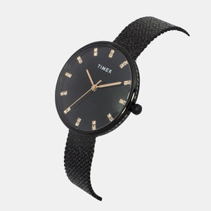Fashion Women Quartz Black Dial Analog Stainless Steel Watch TWEL21503
