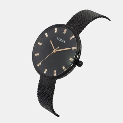 Fashion Women Quartz Black Dial Analog Stainless Steel Watch TWEL21503