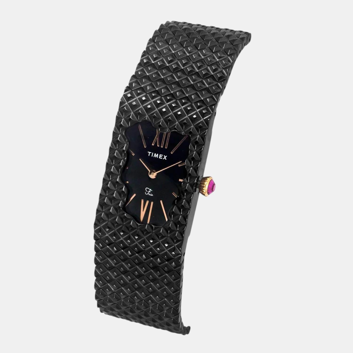 Fria Women Quartz Black Dial Analog Stainless Steel Watch TWEL77708