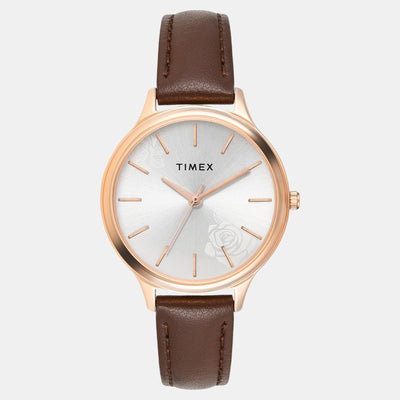 Fashion Women Quartz Silver Dial Analog Leather Watch TWTL12105