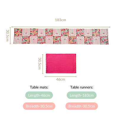 Set Of 7 Embroidered Vibrant Table Mats And Runner Set