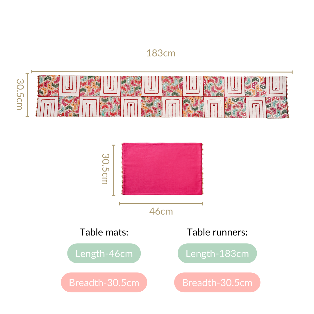 Set Of 7 Embroidered Vibrant Table Mats And Runner Set