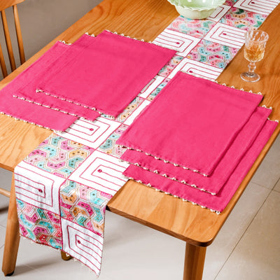 Set Of 7 Embroidered Vibrant Table Mats And Runner Set